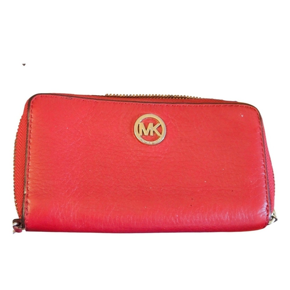 Michael Kors Adele Red Pebbled‎ Leather Zip Around Continental Wristlet Wallet